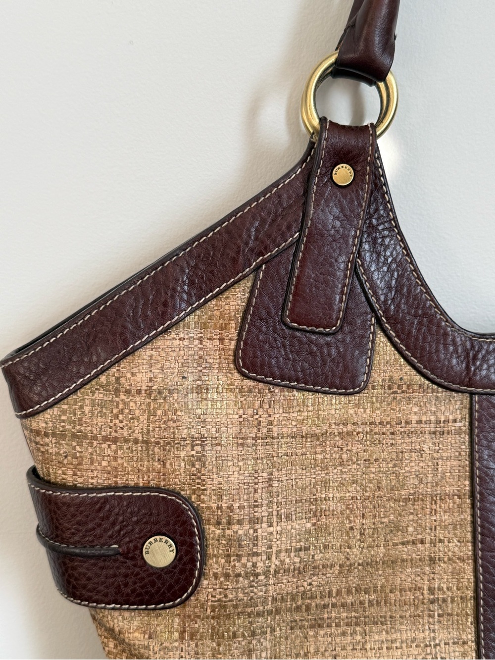 Burberry London Raffia Dark Brown Bucket Bag - Picture 3 of 16